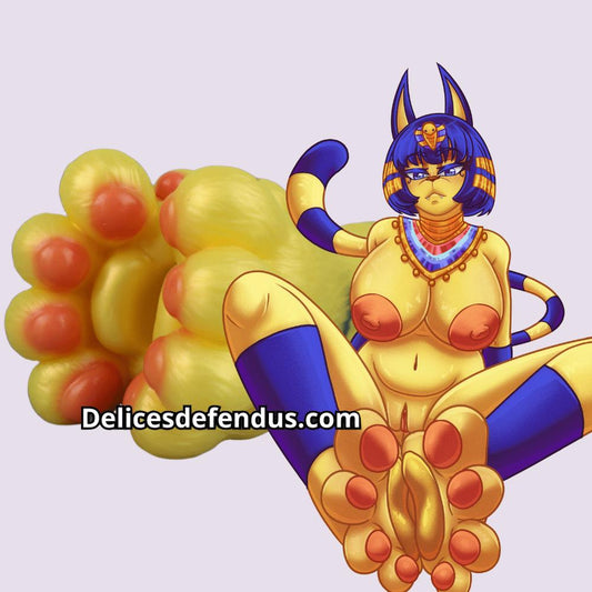 Ultra detailed close-up of Ankha Egyptian cat furry footjob masturbator, realistic feet design for fetish play, premium sextoy furry, furry fleshlight, furry masturbator, furry onahole, fantasy masturbator, fantasy sextoy, designed for intense furry porn and feral porn pleasure experience