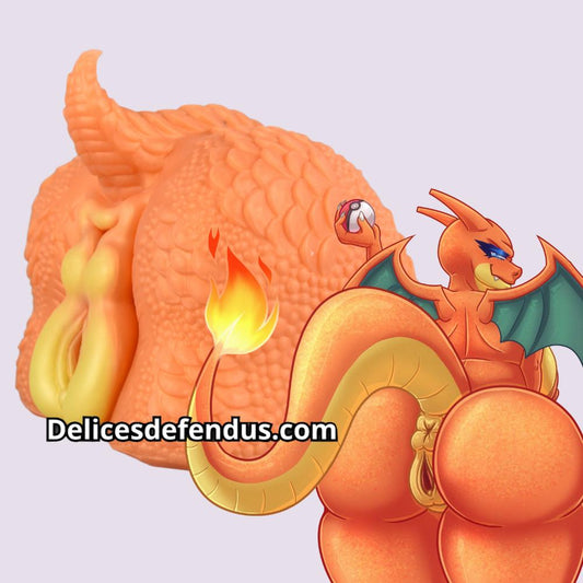 Highly detailed furry masturbator inspired by Charizard from Pokémon, featuring dragon-scaled ass with tight pussy and anus, pokeporn yiff sextoy for anthro furry lovers, perfect for Pokémon-themed masturbation fantasies, foot fetish, feral onahole roleplay and extreme dragon porn collectors by Delicesdefendus.