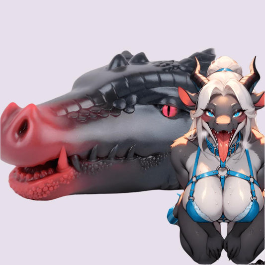 Fantasy furry fleshlight shaped like a dragon’s head, with a textured and immersive orifice, ideal for yiff, hentai, feral, bestiality, and furry porn enthusiasts.