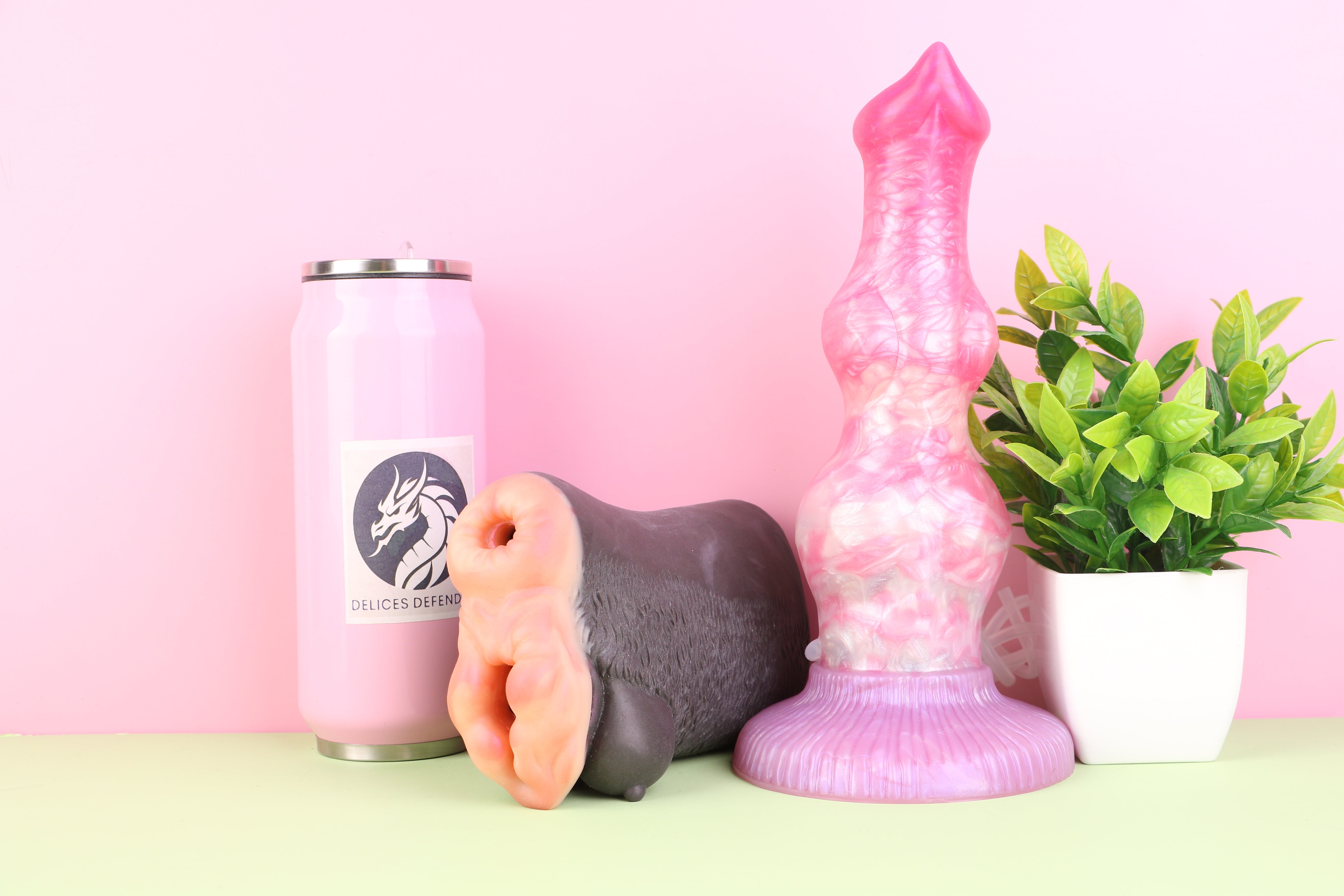 Bad Dragon Style Knot Dildo & Furry Masturbator Duo – XXL Ejaculating Canine Dildo + Enveloping Demon Penetrable Fantasy Toy Set