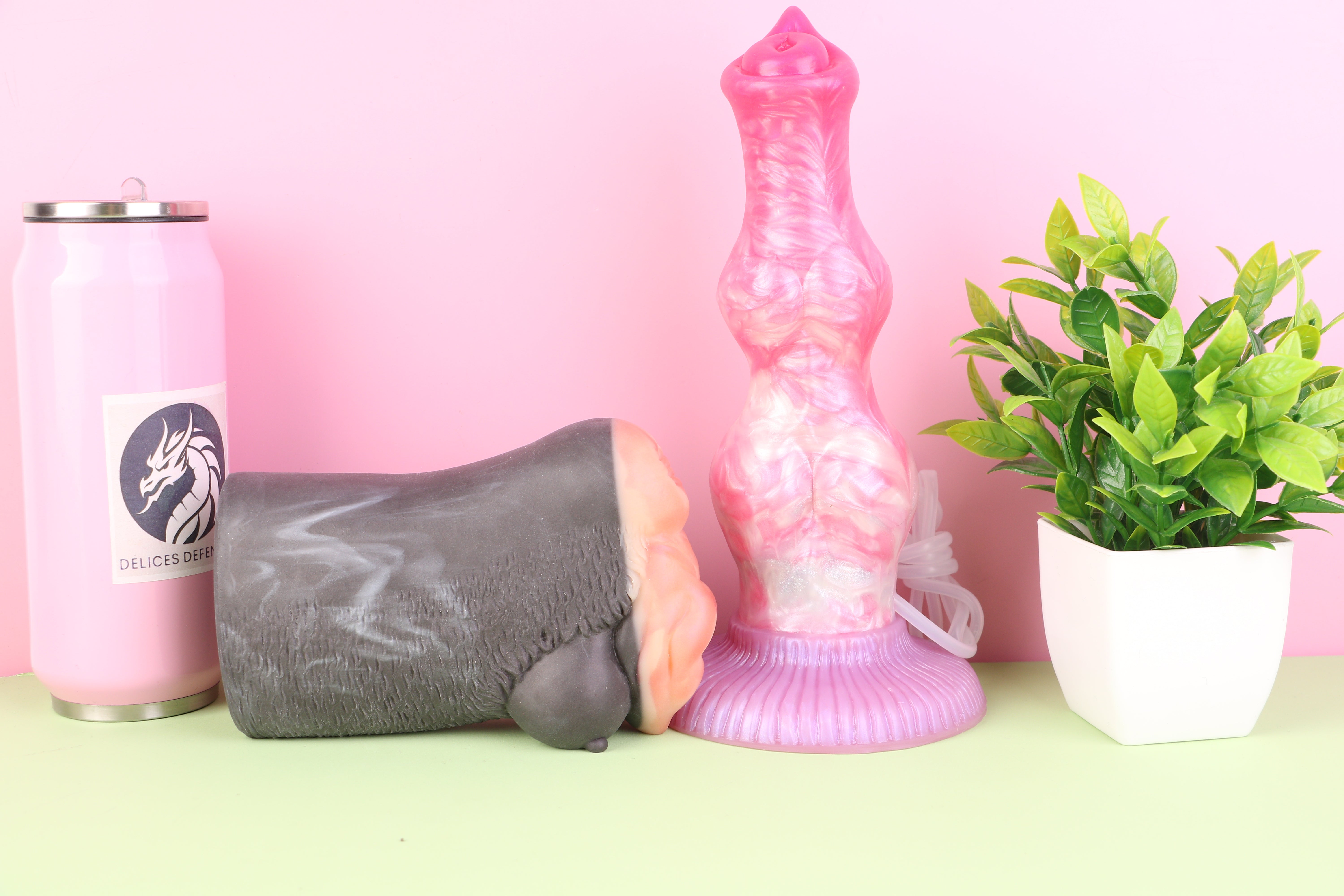  Ejaculating Furry Knot Dildo Fantasy Masturbator Combo – Premium Silicone Canine Dildo with Cum Tube + Tight Furry Penetrable Toy