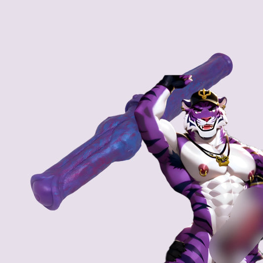 Fantasy Tiger Dildo with a bold, textured design inspired by the primal power of a striped alpha tiger, perfect for yiff, hentai, feral, and bestiality enthusiasts.