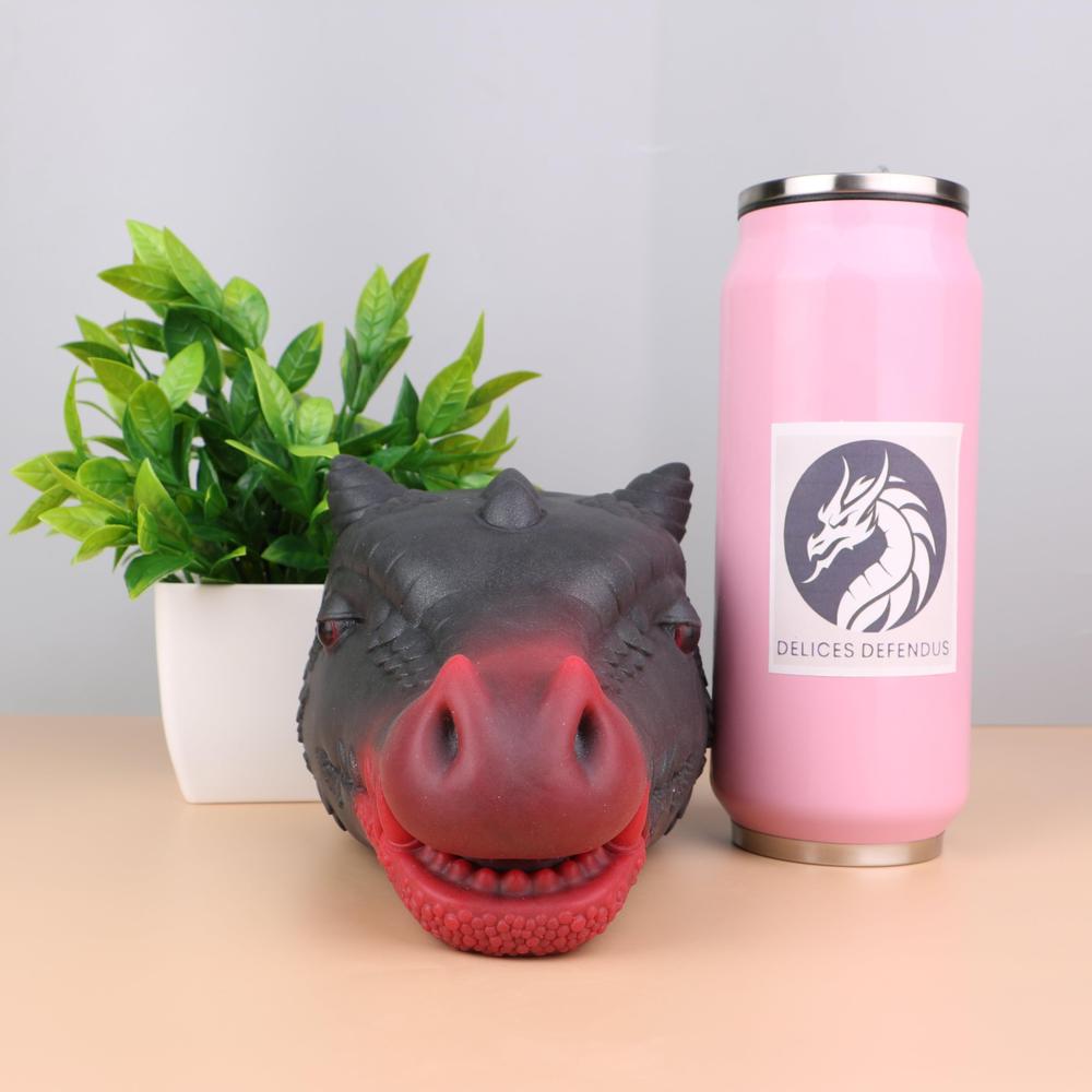 Fantasy furry sex toy shaped like a dragoness head with open mouth and detailed teeth – designed for feral oral play, anthro blowjob fantasies, and bestiality hentai lovers