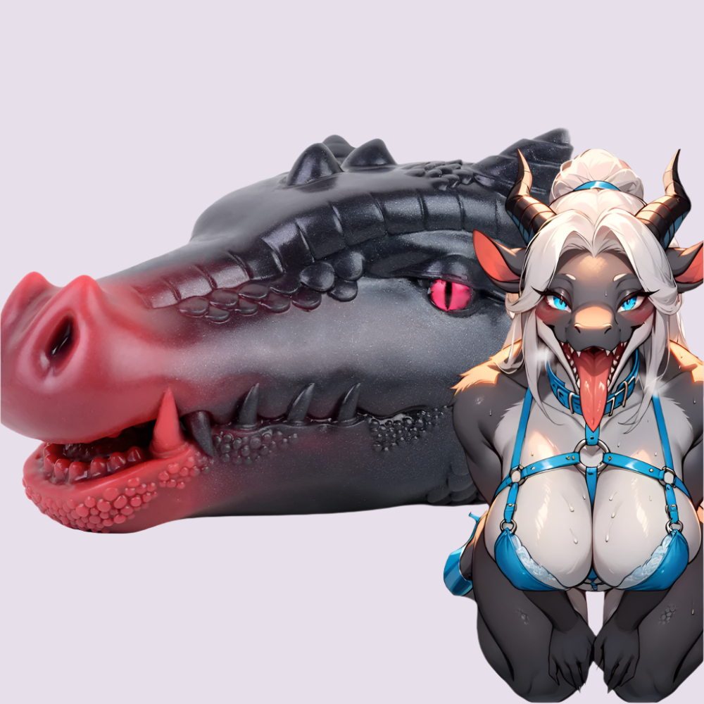 Furry Fleshlight Fantasy Face Masturbator Animal Stroker Feral inspired by a dragoness head design, ideal for yiff, hentai, feral, and bestiality enthusiasts