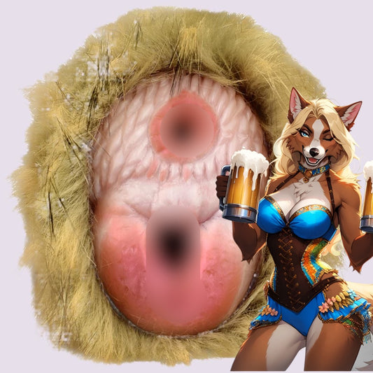 Furry Fleshlight Fantasy Masturbator Animal Stroker Feral featuring a Bavarian wolf-inspired design with dual openings and fur details, ideal for yiff and hentai enthusiasts