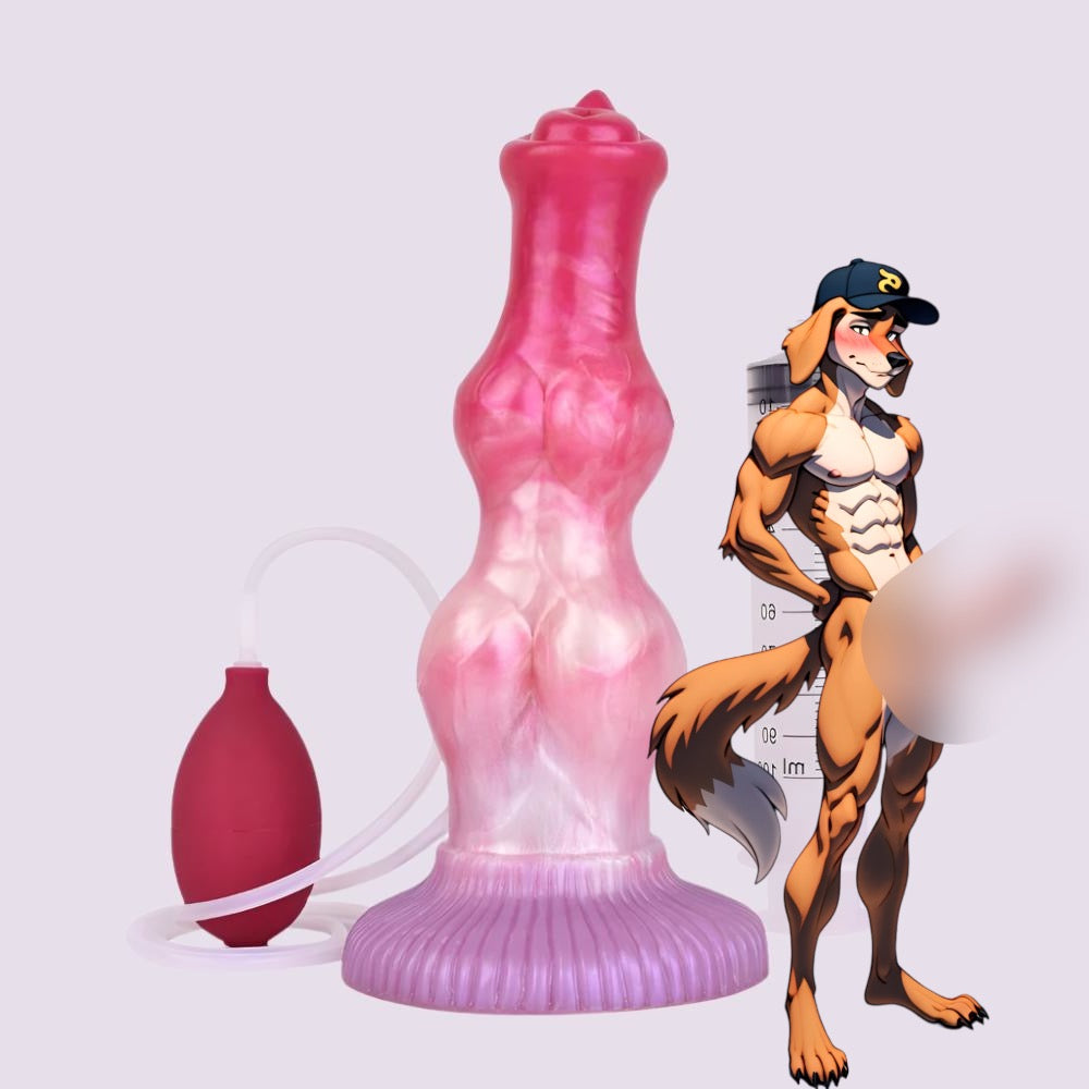 Dog Knot Fantasy Dildo Ejaculator featuring lifelike textures and a functional liquid release mechanism, tailored for yiff, hentai, feral, and bestiality enthusiasts