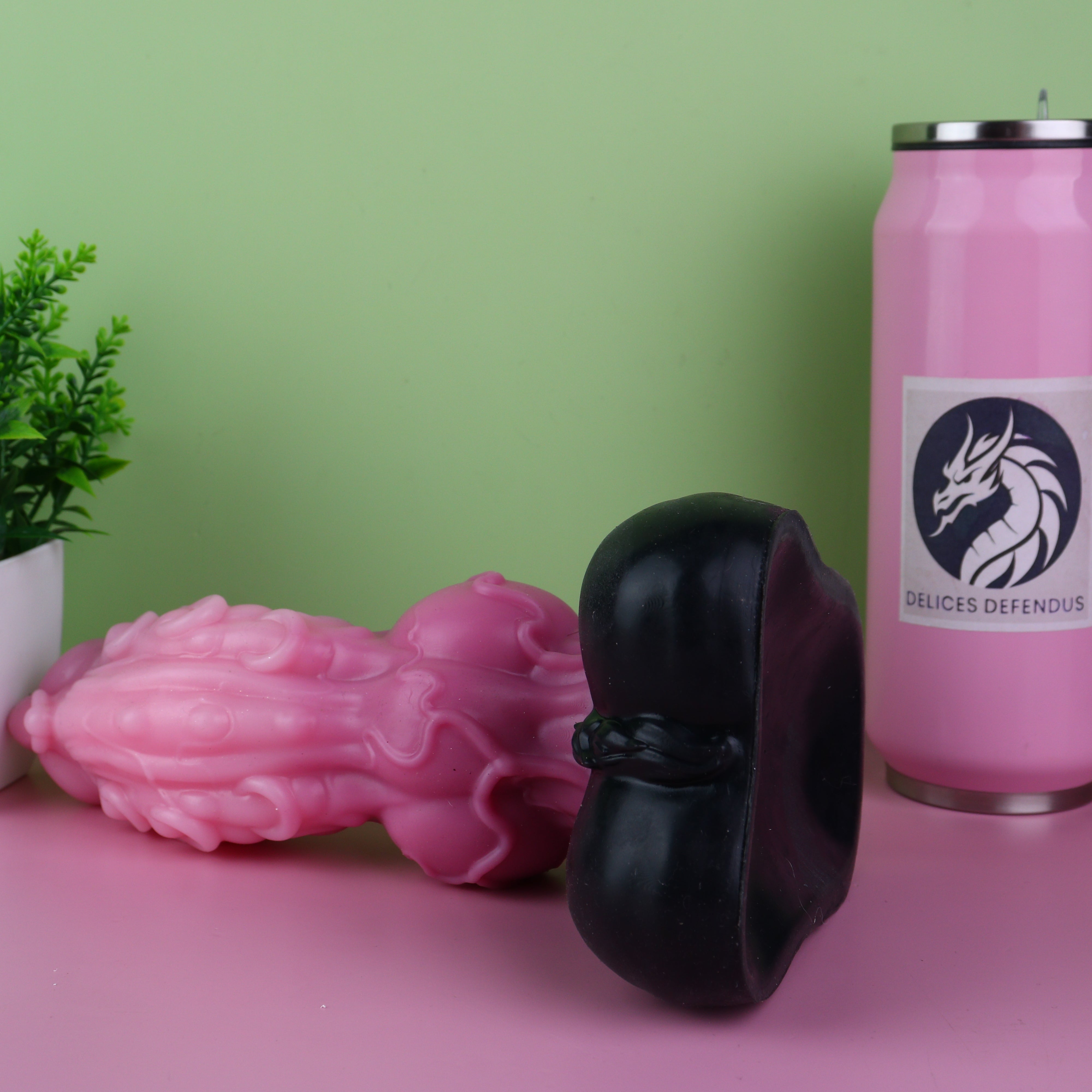 Full view Helluva Boss Loona futa canine dildo 23cm pink glossy shaft featuring piercings large pronounced knot ultra-soft platinum silicone for dominant hellhound experience