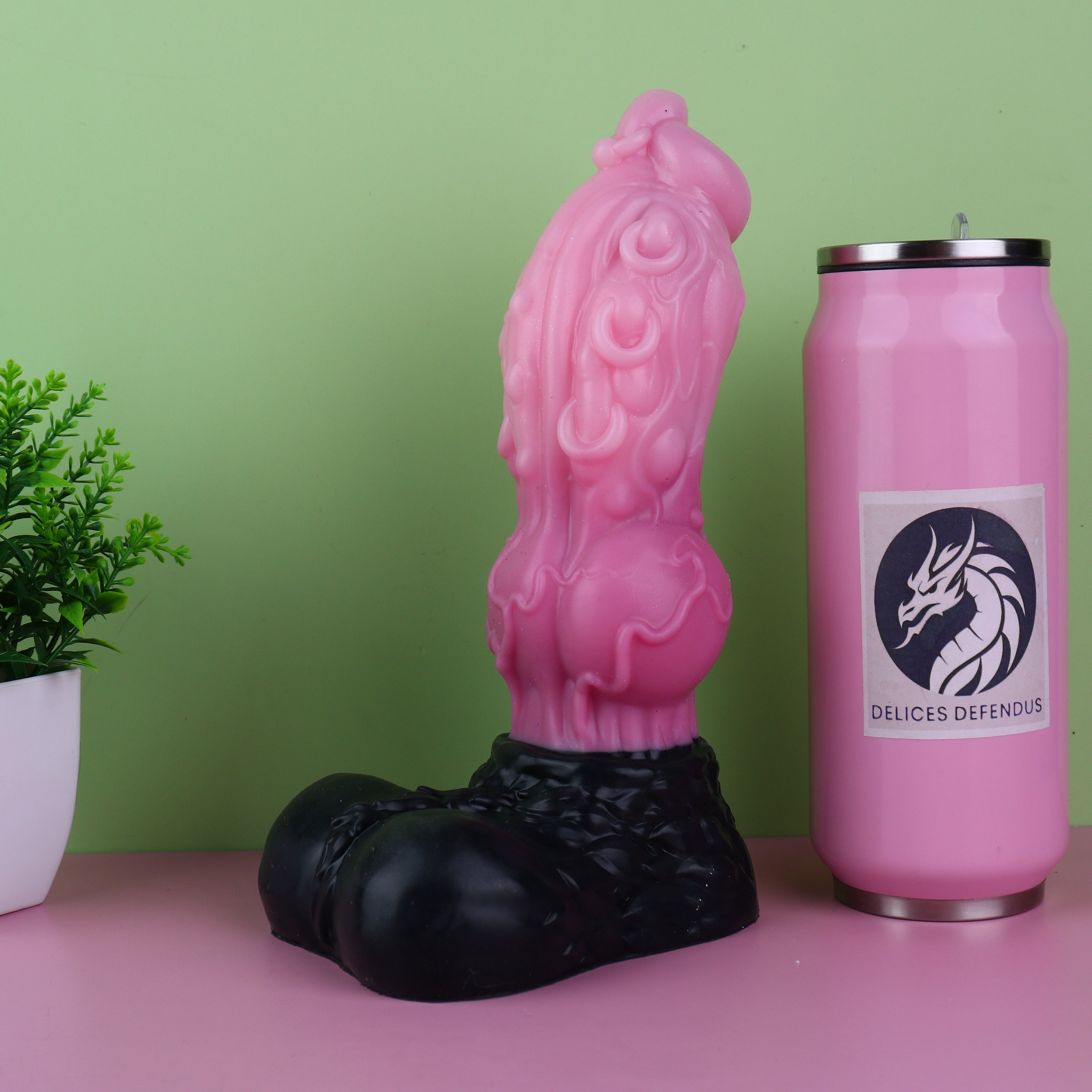 Premium Loona Helluva Boss futa canine dildo 23cm length pink shaft piercings and thick knot realistic texture platinum liquid silicone sex toy for knotting fantasy