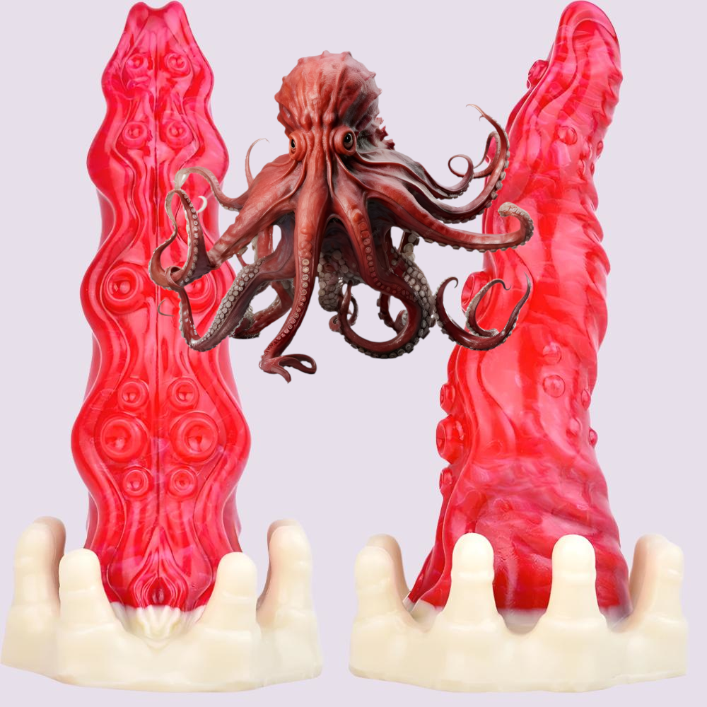 Red Tentacle Dildo with unique octopus-inspired design and gripping base, perfect for fans of fantasy, yiff, hentai, and marine-themed adventures