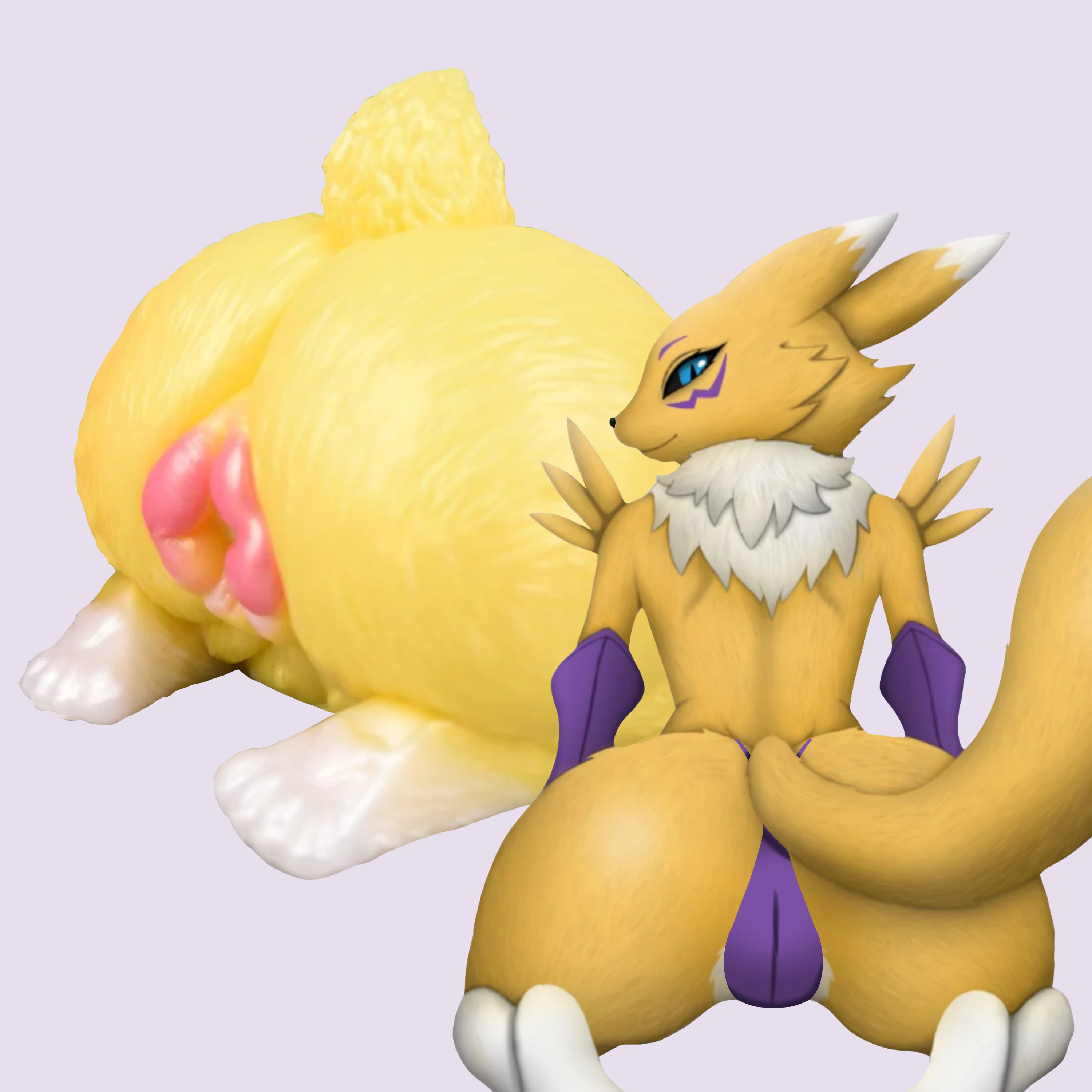 Renamon furry fleshlight inspired by Digimon porn, ultra-realistic furry onahole with vaginal and anal entries for furry fantasy play