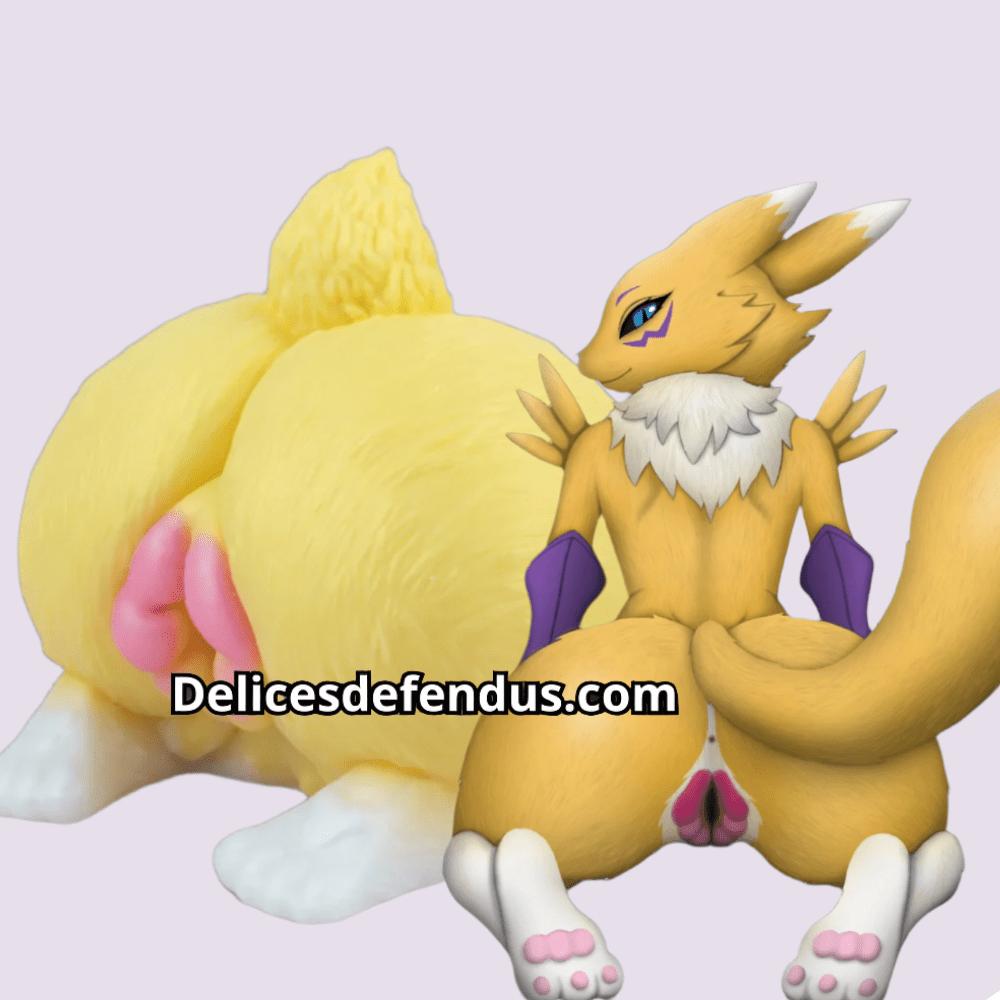 Renamon furry fleshlight inspired by Digimon porn, ultra-realistic yiff onahole with vaginal and anal entries for bestial fantasy play